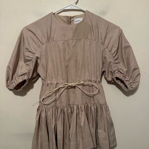 Unlabel Kid’s Tiered Tech Mini Dress Size 4 With Chic Beige Puff Sleeve